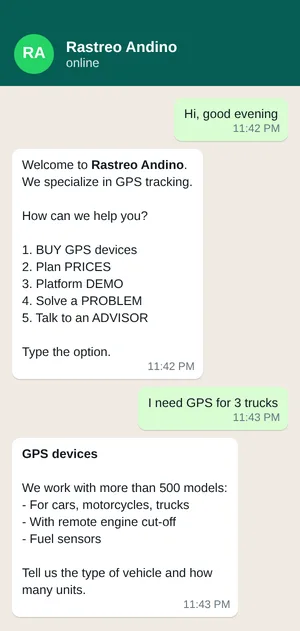 The sales chatbot answering a prospect on WhatsApp at 11:42 at night