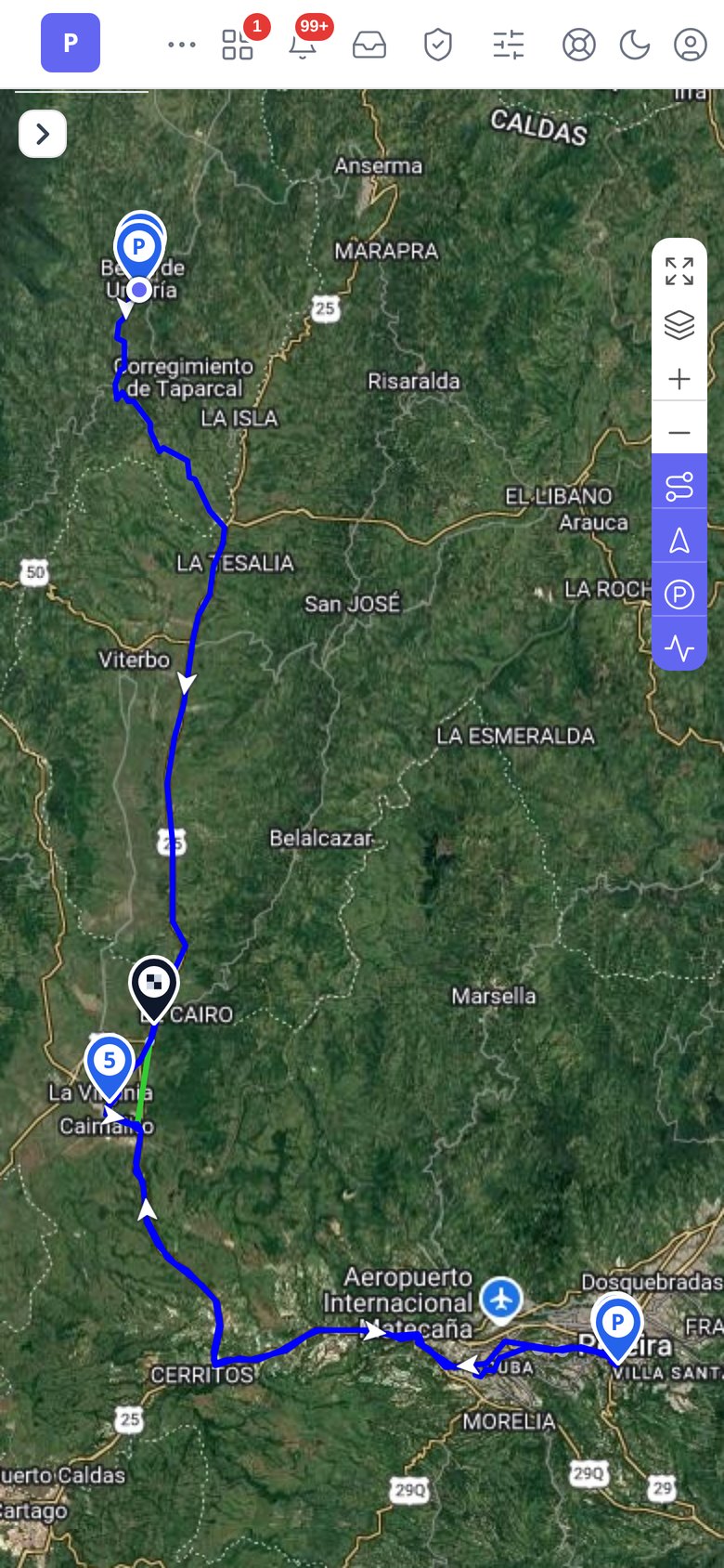 Day's route in the app