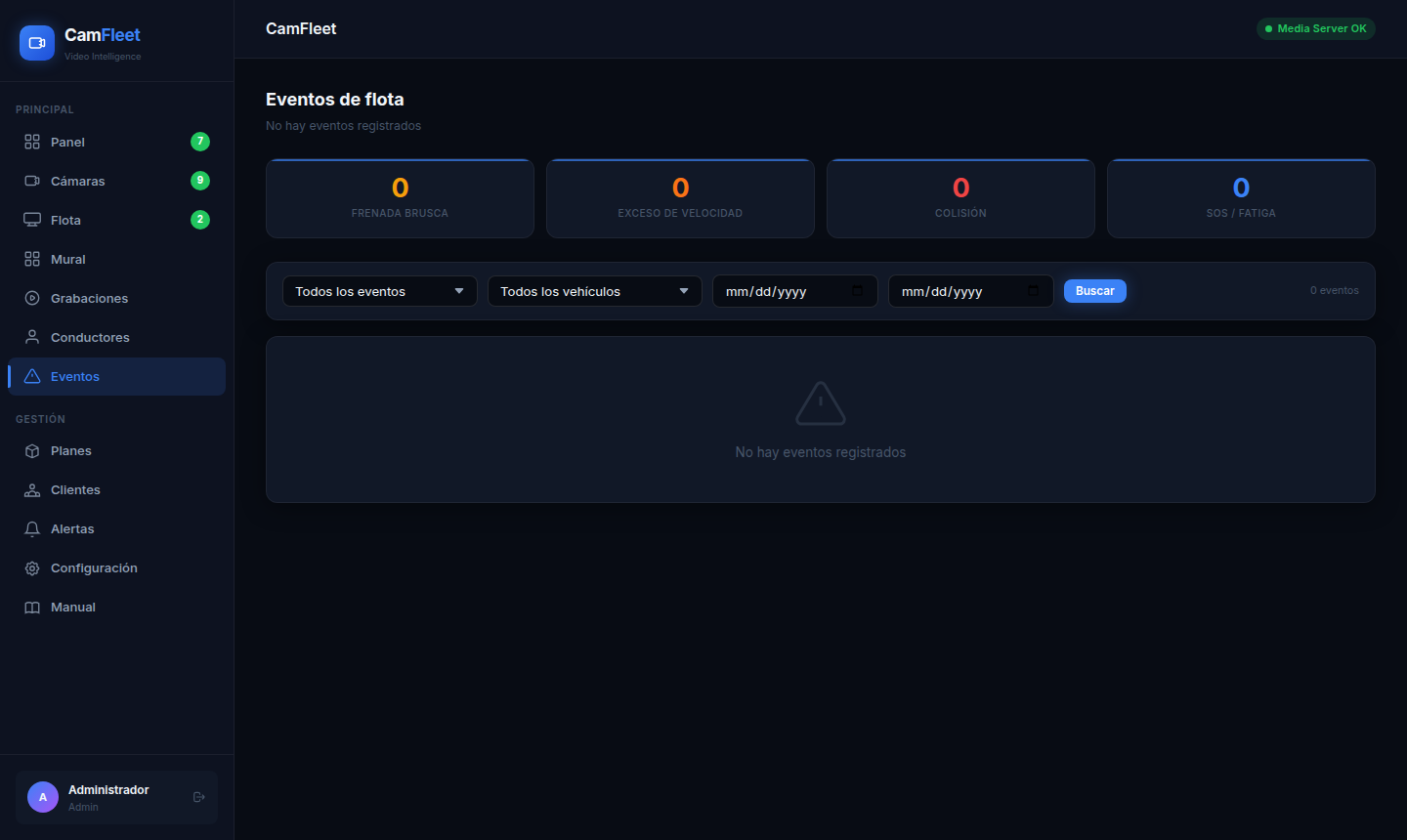 Panel de alertas y eventos