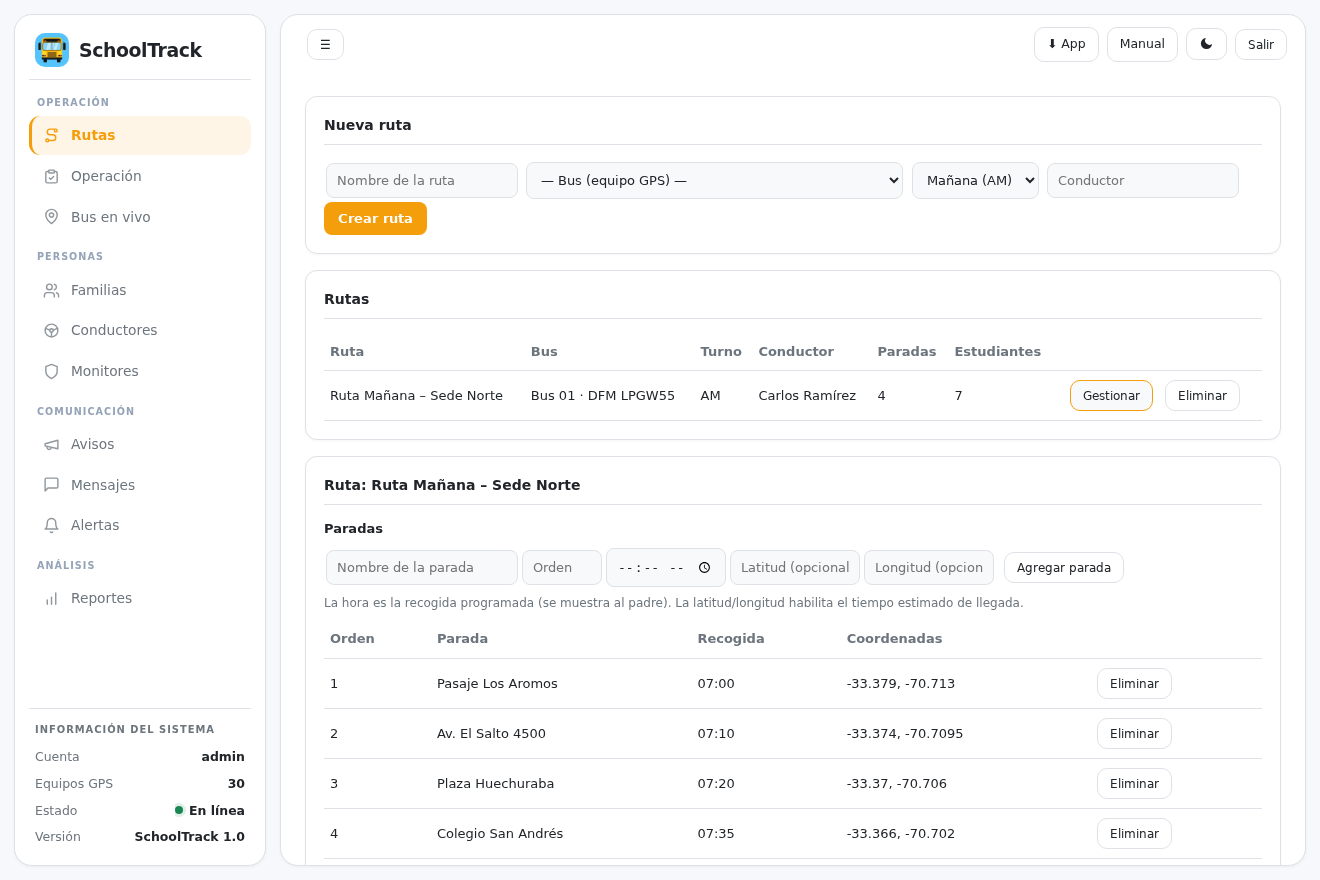 SchoolTrack — panel de administración