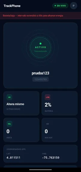 TrackPhone tracking, with battery and day distance
